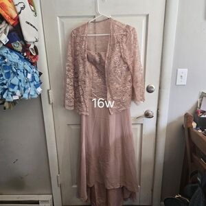 Elegant Lace Overlay Dress - Pink